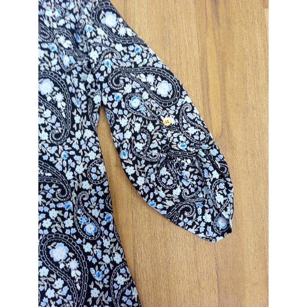 Croft & Barrow womens Size S Boho Blue Floral Paisley 3/4 Sleeve Button Blouse - Picture 2 of 7